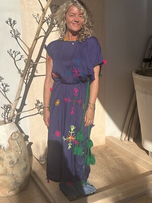 Long Embroidered Dress Midnight Blue