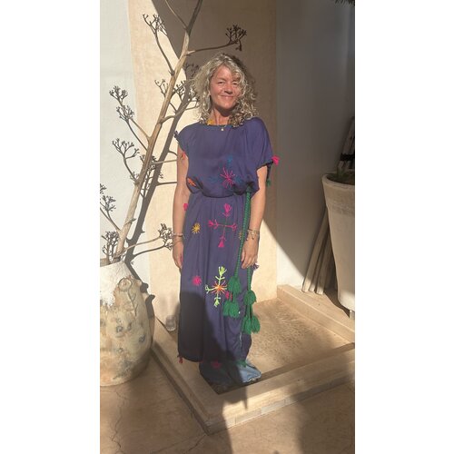 Long Embroidered Dress Midnight Blue Long Embroidered Dress Midnight Blue