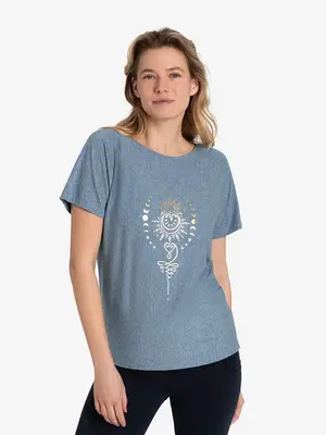 The Spirit of Om- Yoga Kleding van Biologisch Katoen Shirt Blue Melange Gold