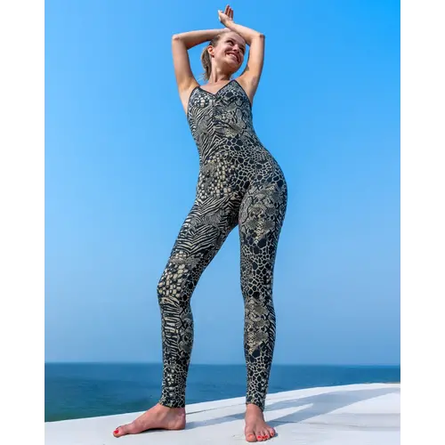 Funky Simplicity - Duurzame Yoga Kleding Wild Catsuit Cream Zwart