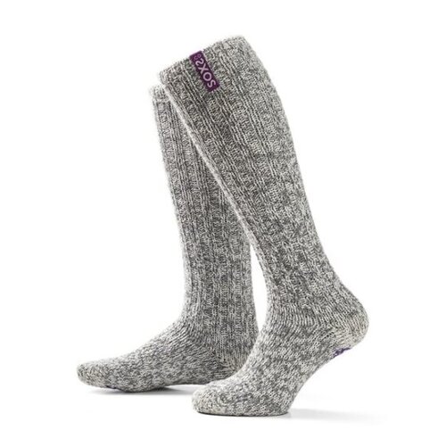 Soxs - Hippe Wollen Sokken Wollen Sokken Antislip in Grijze Wol Label Mystical Purple Kniehoog