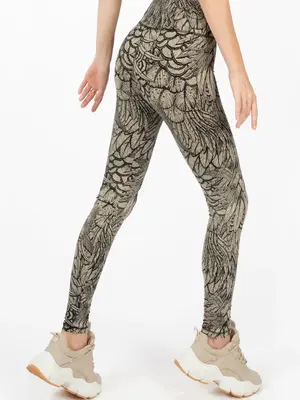 Funky Simplicity - Duurzame Yoga Kleding High Waist Leggings Cream Black Feather