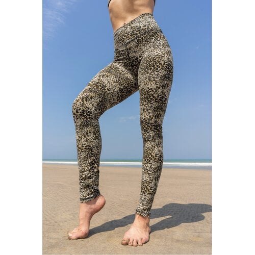 Funky Simplicity - Duurzame Yoga Kleding Hoge Taille Legging Cream Olive Leopard
