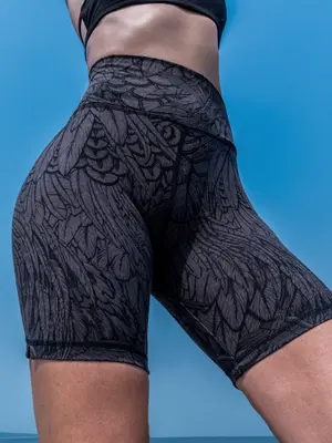 Funky Simplicity - Duurzame Yoga Kleding Biker Shorts Zwart Grijs Feather