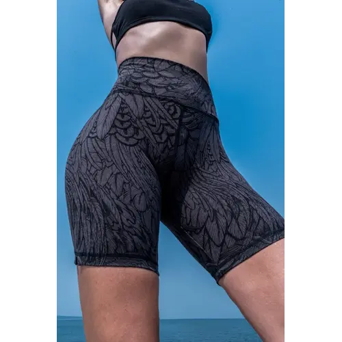 Funky Simplicity - Duurzame Yoga Kleding Biker Shorts Zwart Grijs Feather