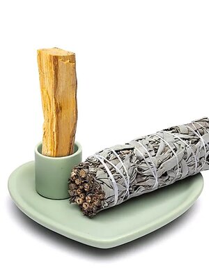 Phoenix Import Keramische smudgeschaal en palo santo brander hartvorm mint