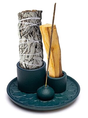 Phoenix Import Keramische palo santo, smudge en wierook brander bloemmotief petrol