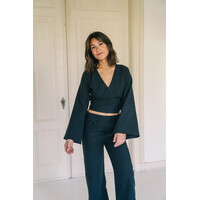 Lijn Linnen Top Zwart