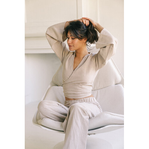 The View Yoga- Verantwoorde Yoga en Lounge Kleding Lijn Linen Top Beige