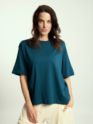 The Spirit of Om- Yoga Kleding van Biologisch Katoen Shirt Chandra Petrol