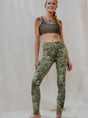 Funky Simplicity - Duurzame Yoga Kleding Hoge Taille Legging Bloom Green Olive
