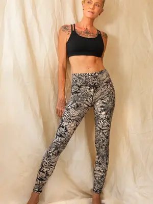 Funky Simplicity - Duurzame Yoga Kleding Hoge Taille Legging Bloom Cream Black