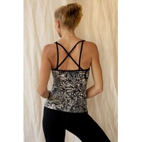 Cross Back Top Bloom Cream Black