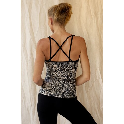 Funky Simplicity - Duurzame Yoga Kleding Cross Back Top Bloom Cream Black