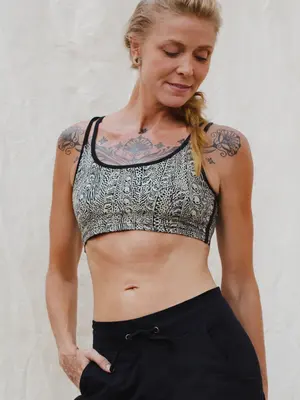 Funky Simplicity - Duurzame Yoga Kleding Cross Back Bra Argus Creme Zwart