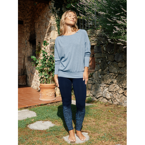The Spirit of Om- Yoga Kleding van Biologisch Katoen Shirt Lange Mouw Rivo Blauw Melange