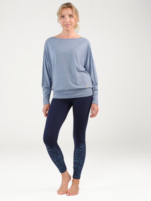 The Spirit of Om- Yoga Kleding van Biologisch Katoen Shirt Lange Mouw Rivo Blauw Melange