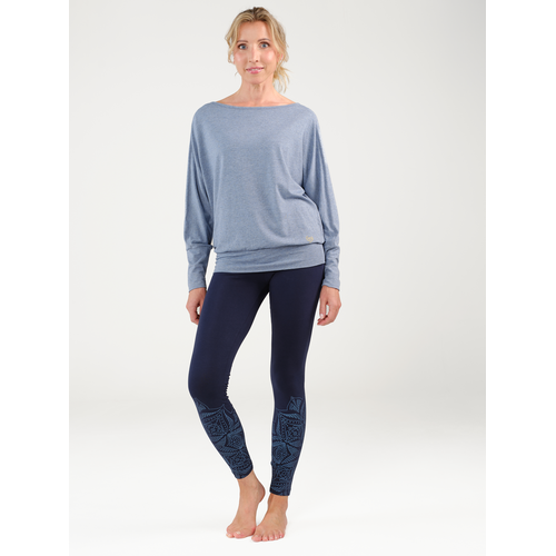 The Spirit of Om- Yoga Kleding van Biologisch Katoen Shirt Lange Mouw Rivo Blauw Melange