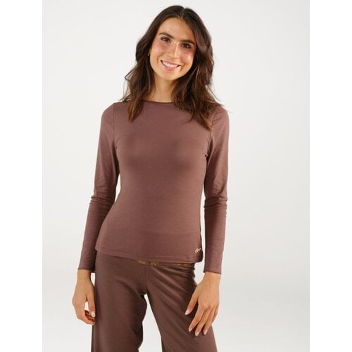 The Spirit of Om- Yoga Kleding van Biologisch Katoen Shirt Long Sleeves Atma Brown