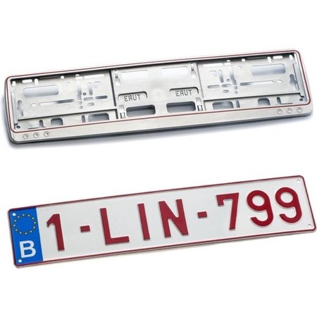 Kader GRIJS met rode rand  (PP) voor nummerplaat 520x110mm