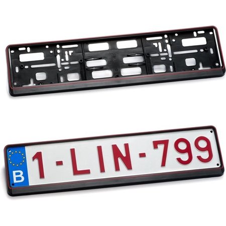 Kader ZWART met rode rand  (PP) voor nummerplaat 520x110mm