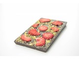 SJOKOLAT Dark chocolate with strawberries and pistachio nuts