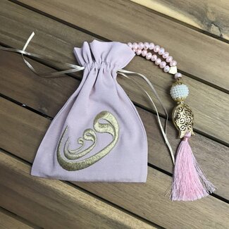 Mirac Crystal tesbih in a luxurious pink bag