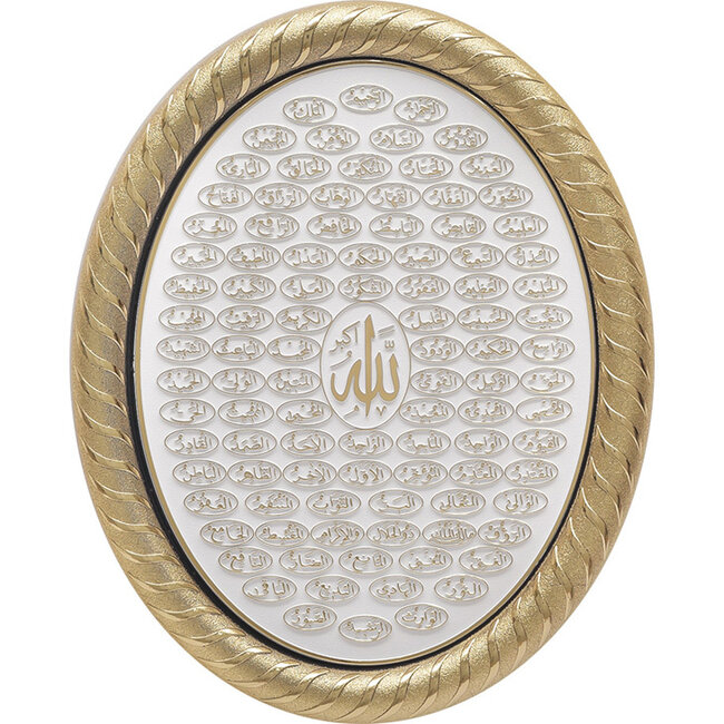 Mirac Islamic art with Esma ul Husna White/Gold
