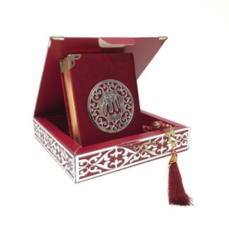 Mirac Karton Luxe box  met Koran en tesbih Bordeaux-Zilver