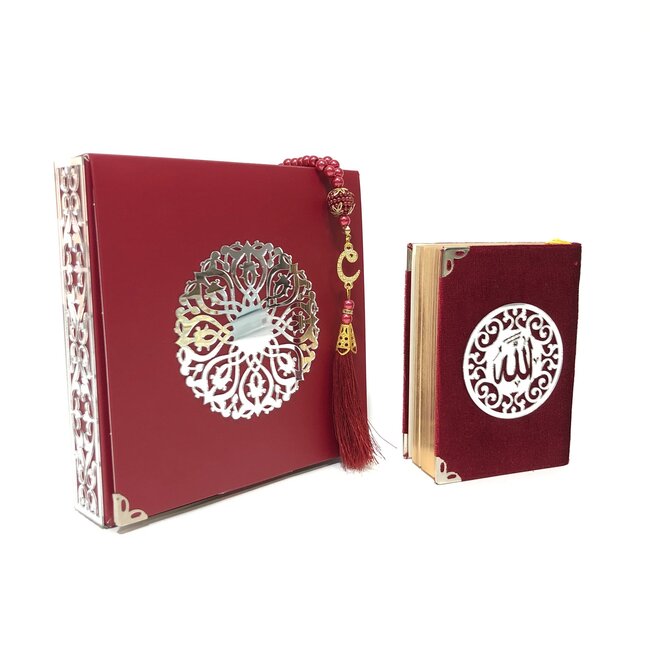 Mirac  Cardboard Luxury box with Koran and tesbih Bordeaux-Silver