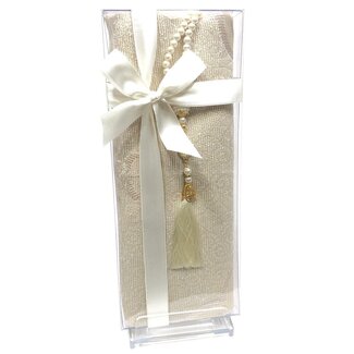 Mirac Gift set white with prayer rug and Pearl Tesbih