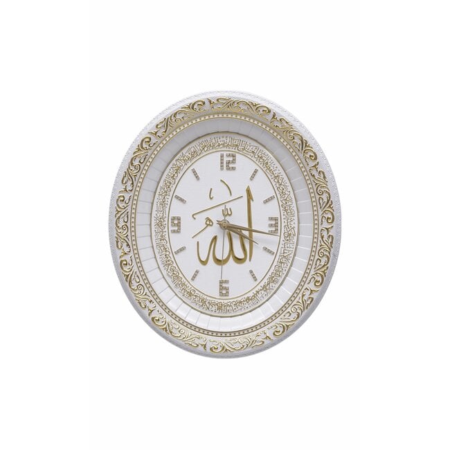 Gunes Clock Allah with Ayet el Kursi Oval white /  Gold