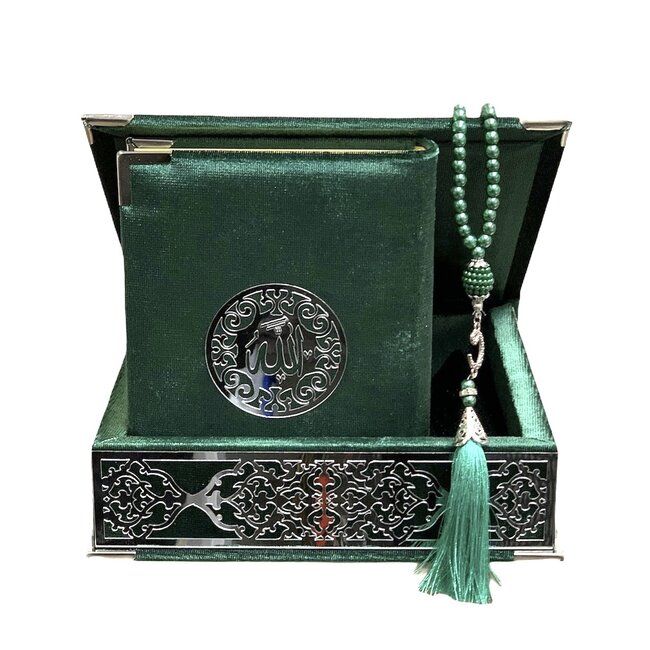 Mirac Luxury box with plex, Koran and tesbih medium green