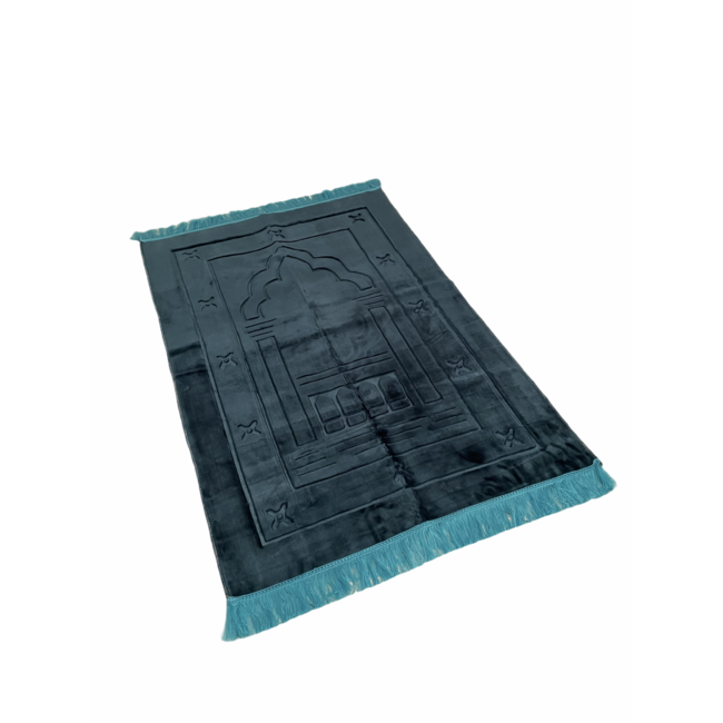 Mirac Gift set Petrol Blue with Pelus Prayer Rug, Crystal tasbih and Velvet Koran