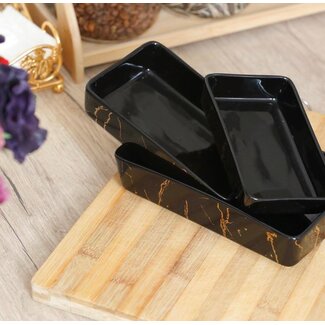 Arow Marble look porcelain dishes set of 3 (black-gold)