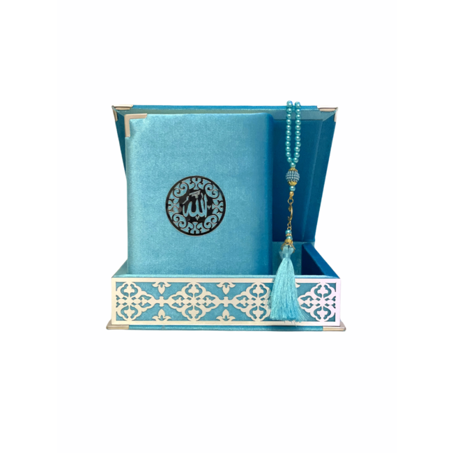 Mirac Luxe box plex met Koran en tasbih licht blauw