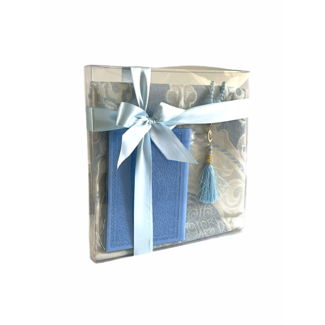 Mirac Gift set Tafta blauw with a prayer rug, leather Mushaf / Yasin book and a pearl tasbih