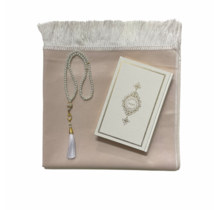 Gift set white with a prayer rug, pearl tasbih and a leather Koran