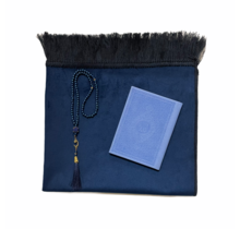 Geschenkset blauw met een gebedskleed, parel tasbih en een lederen Mushaf/Yasin doe'a boek