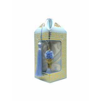 Mirac Geschenkset Bade met een gebedskleed en een parel tasbih in een luxe kartonnen box blauw