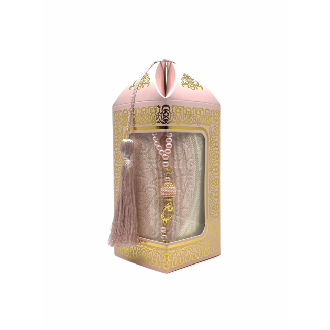 Mirac Geschenkset Bade met een gebedskleed en een parel tasbih in een luxe kartonnen box roze