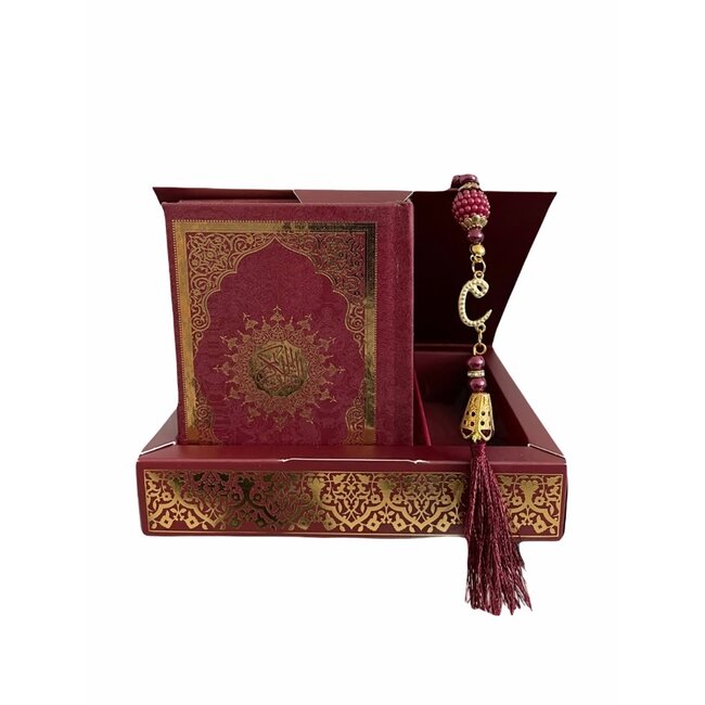 Mirac Karton Luxe box met Koran en tesbih Rood