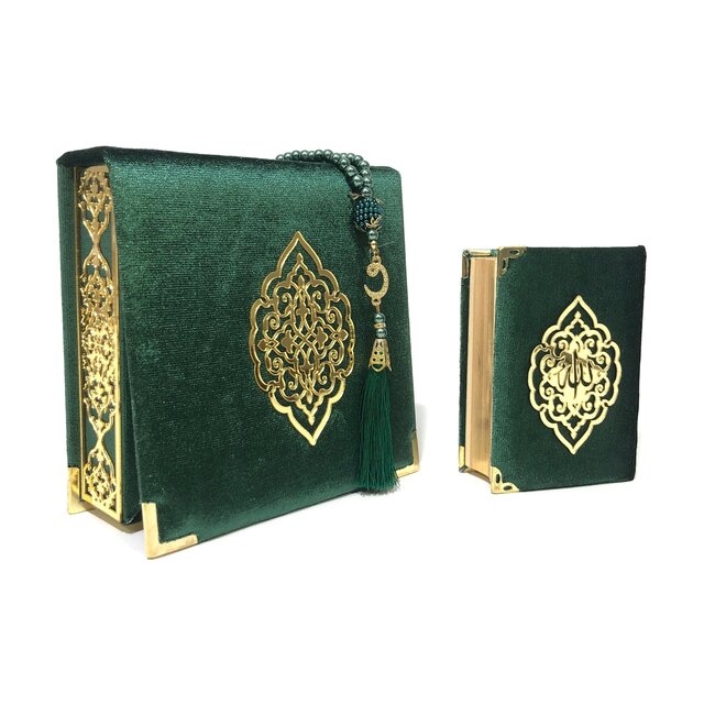 Mirac Luxury box with plex, Koran and tasbih Small Green