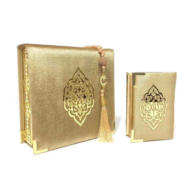 Mirac Luxe box  met plex, Koran en tasbih Klein Goud
