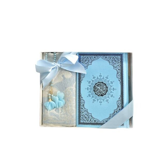 Mirac Geschenkset Azra met Koran, Gebedskleed en Tasbih Blauw