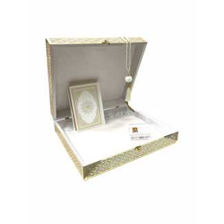 Mirac Limited edition Quran box with a Quran, prayer rug, esans and a tasbih white