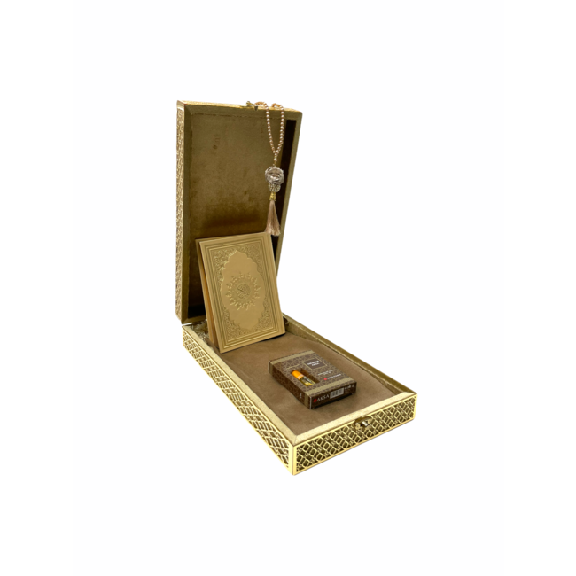 Mirac Luxe Koran box met een Koran, gebedskleed, esans en een tasbih goud