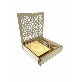Mirac Mirac houten Koran box met een Koran, gebedskleed en een tasbih creme / goud