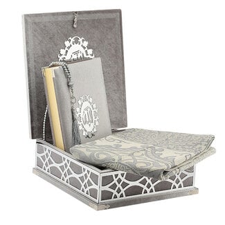 Mirac Luxury box with plex, Koran, Prayer Rug and Tasbih Silver