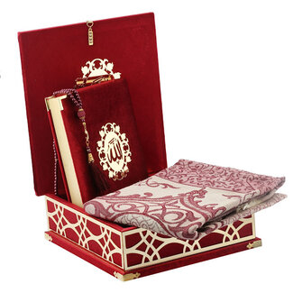Mirac Luxe box  met plex, Koran, Gebedskleed en Tasbih Rood